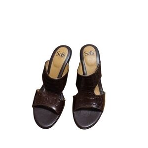sofft women's Brown Leather Pumps Open Toe Heels Size 7.5 M